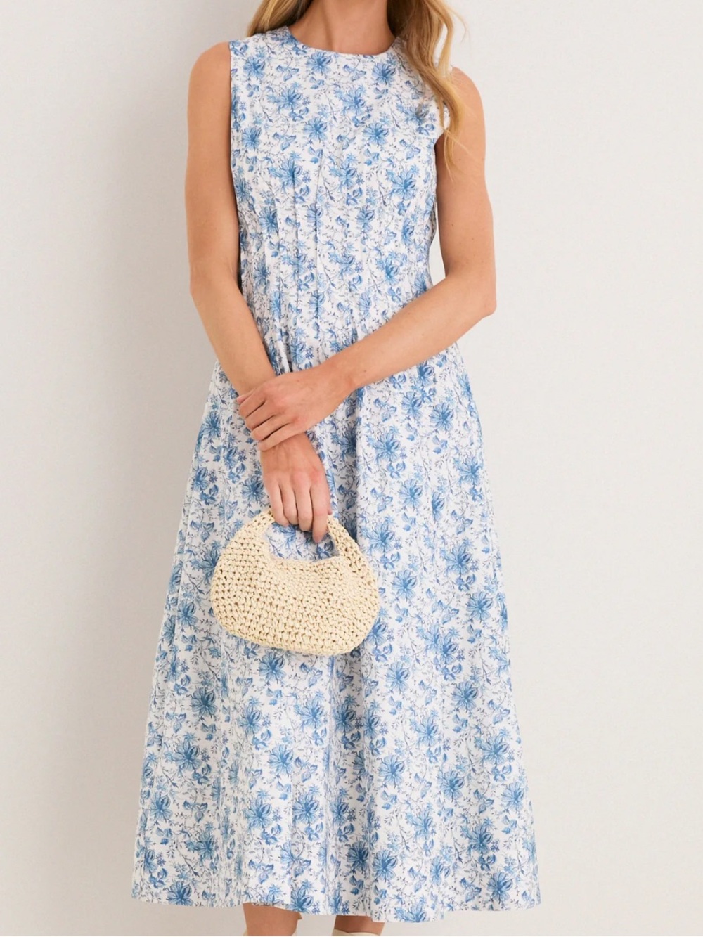 Hyacinth House French Blue Floral Toile Christina Maxi Dress, Size M